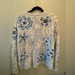 Talbots Blue and Cream Floral cotton Cardigan
